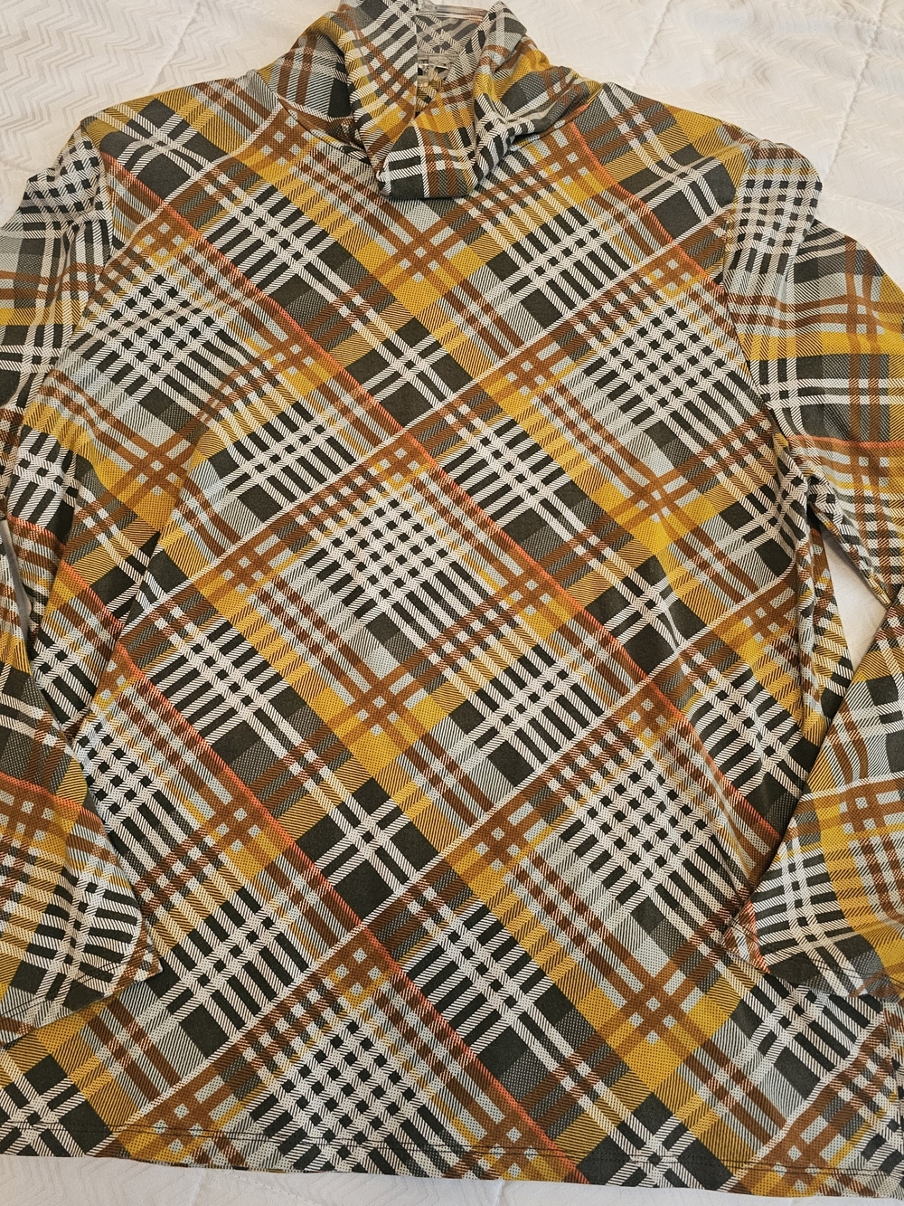 Talbots Plaid Turtleneck Top in Mustard, Brown, Cream, and Green